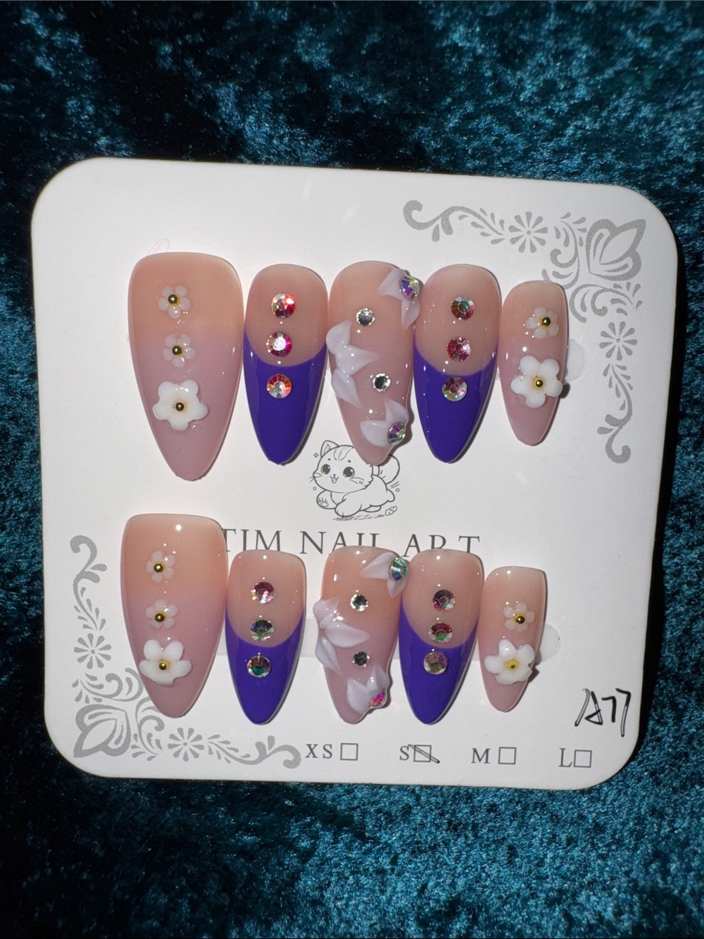 Purple & Pastel French Tip Floral Nails
